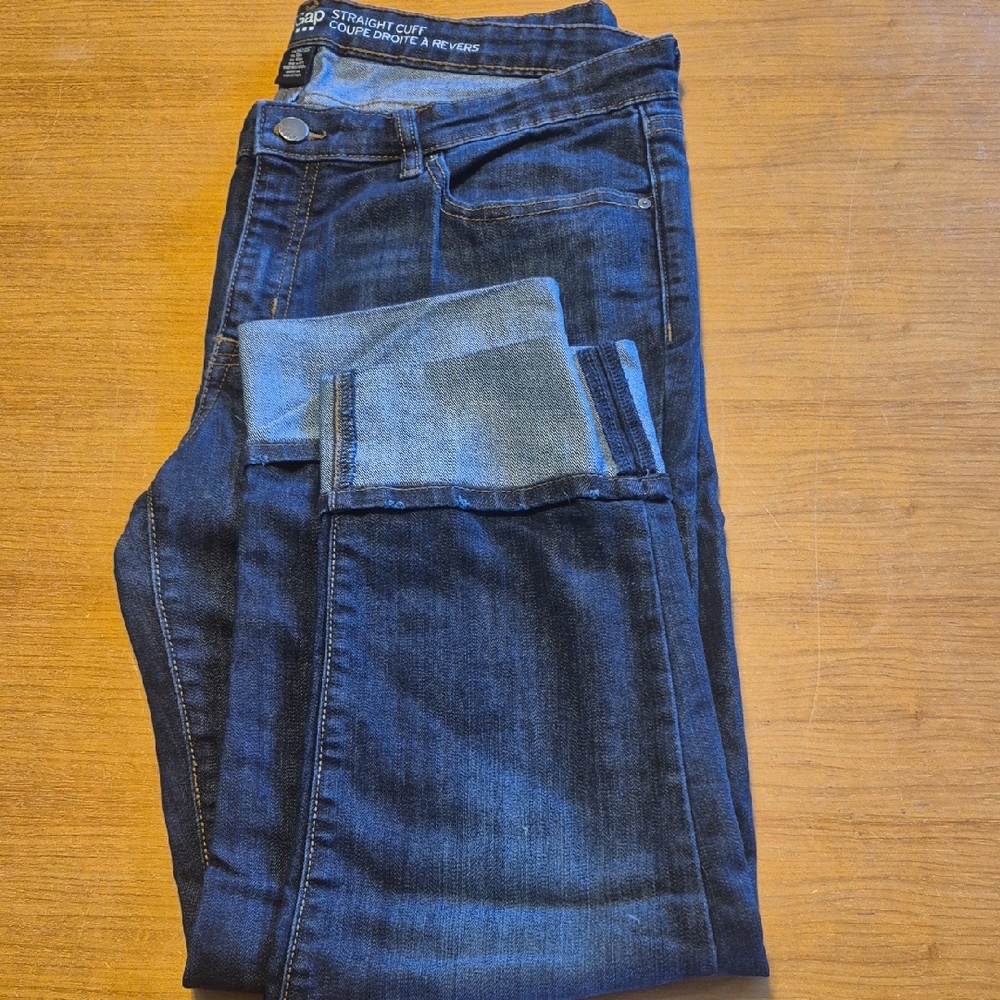 GAP Straight Cuff Mid Rise Dark Denim Jeans 14 32